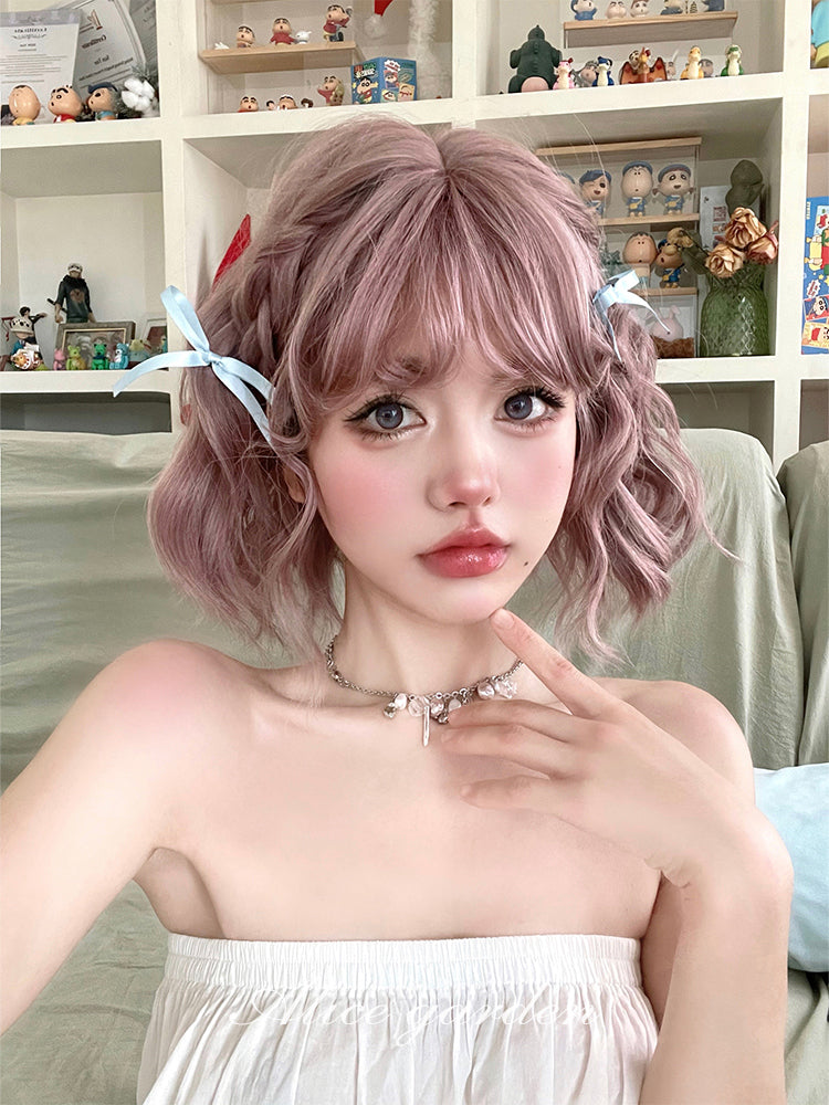 Summer Lolita Pink Wavy Short Wig