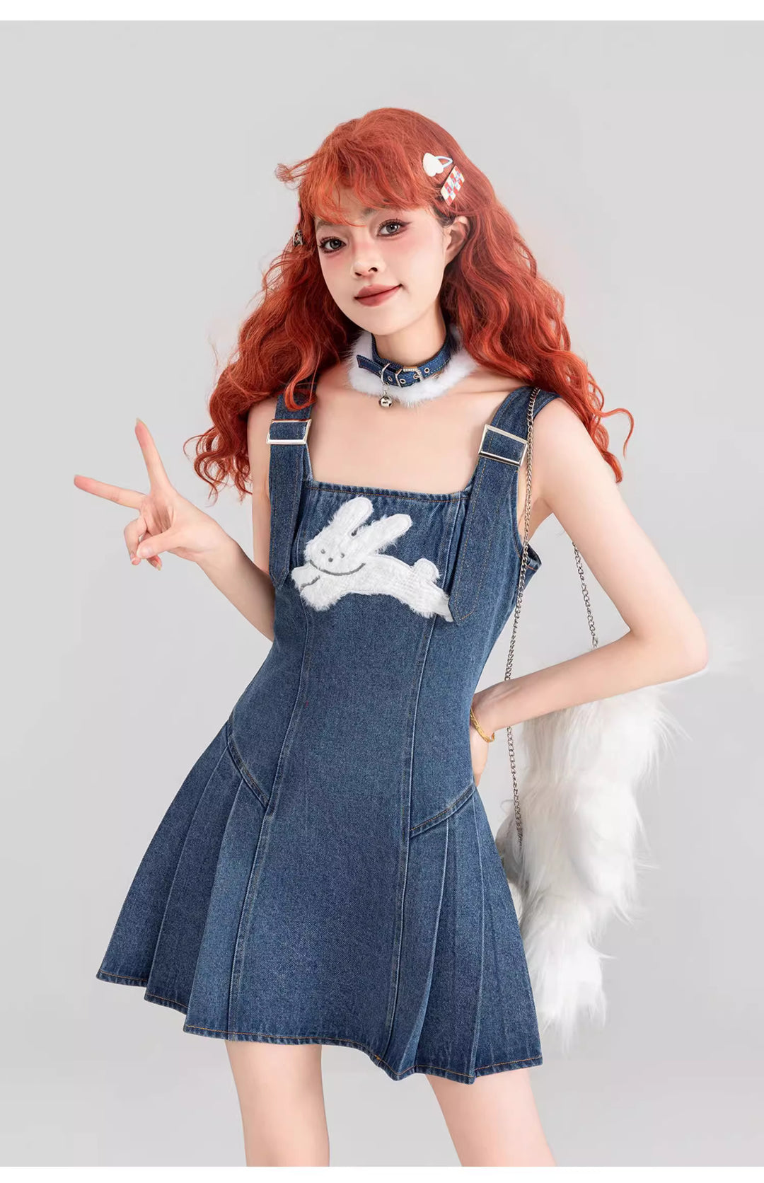 Retro Bunny Denim Suspender Dress