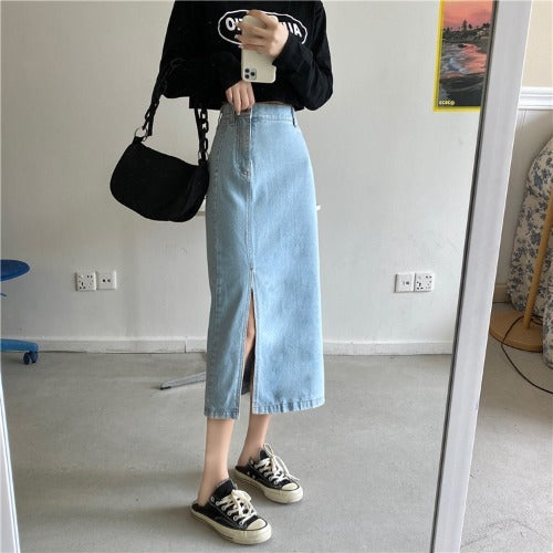 Long Denim Slim Skirt