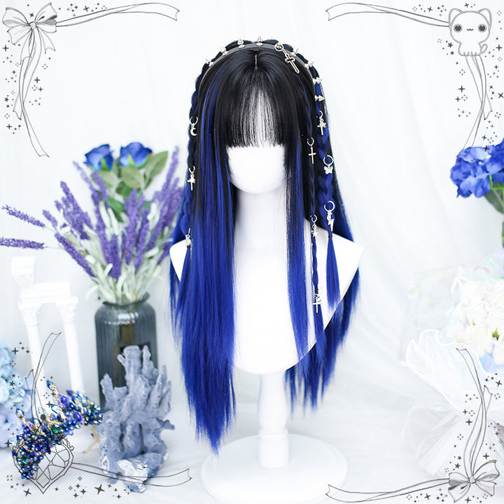 "Night Dream" Blue Black Straight Long Wig