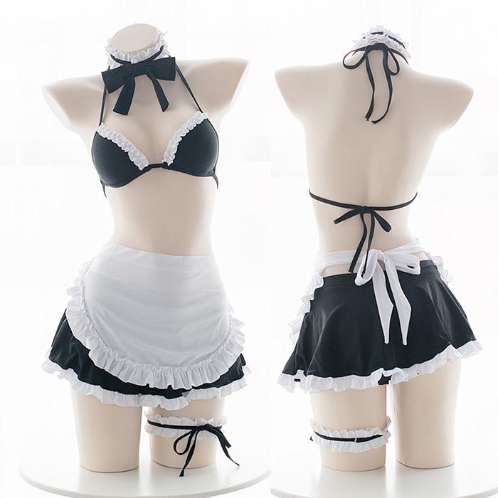 Sexy Lace Silky Apron Maid Lingerie Outfit