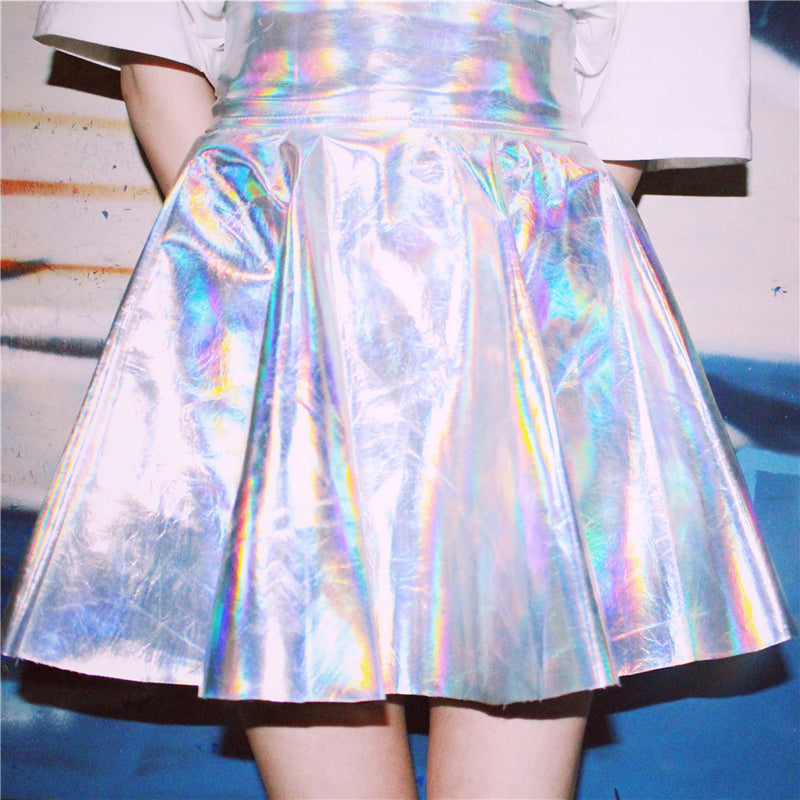 Holographic Laser High Waist Skirt