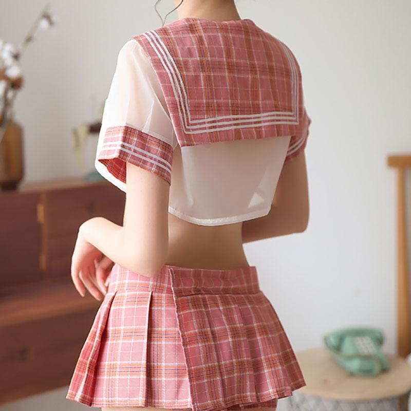 Sexy Plaid Short Transparent School Uniform Lingerie