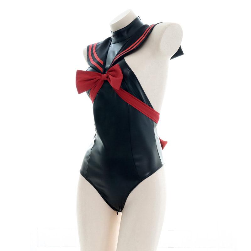 Black Leather Sailor Bodysuit SD00960