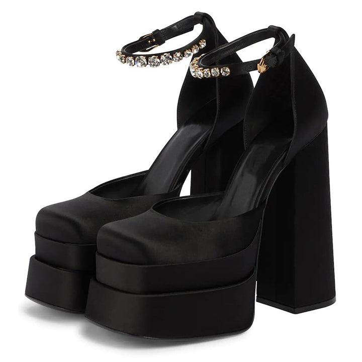 Black Rhinestones Strap High Heel Shoes SD01865