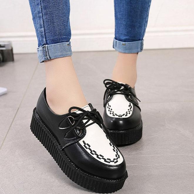 Black White Platform Creepers Shoes SD00164