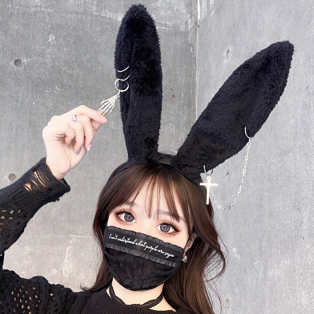 Dark Fluffy Black Bunny Ears Headband SD02043
