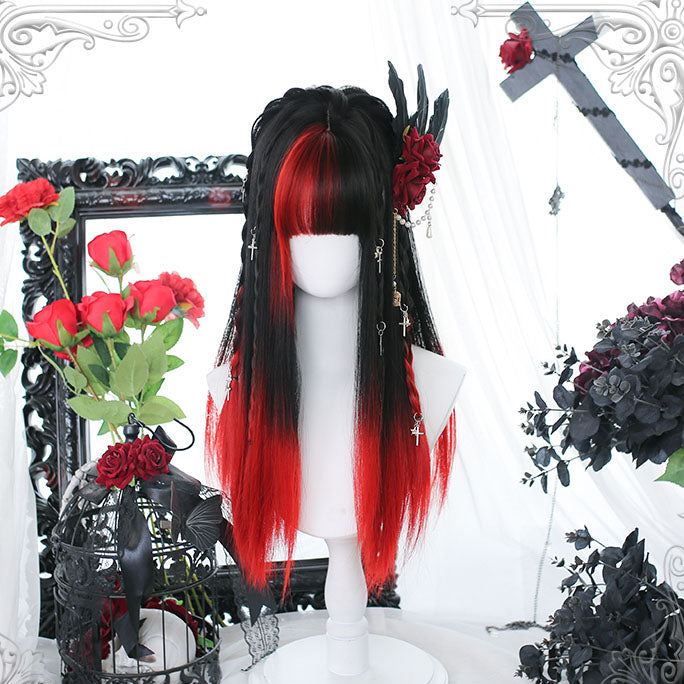 Dark Loli Black Red Long Wig SD01464