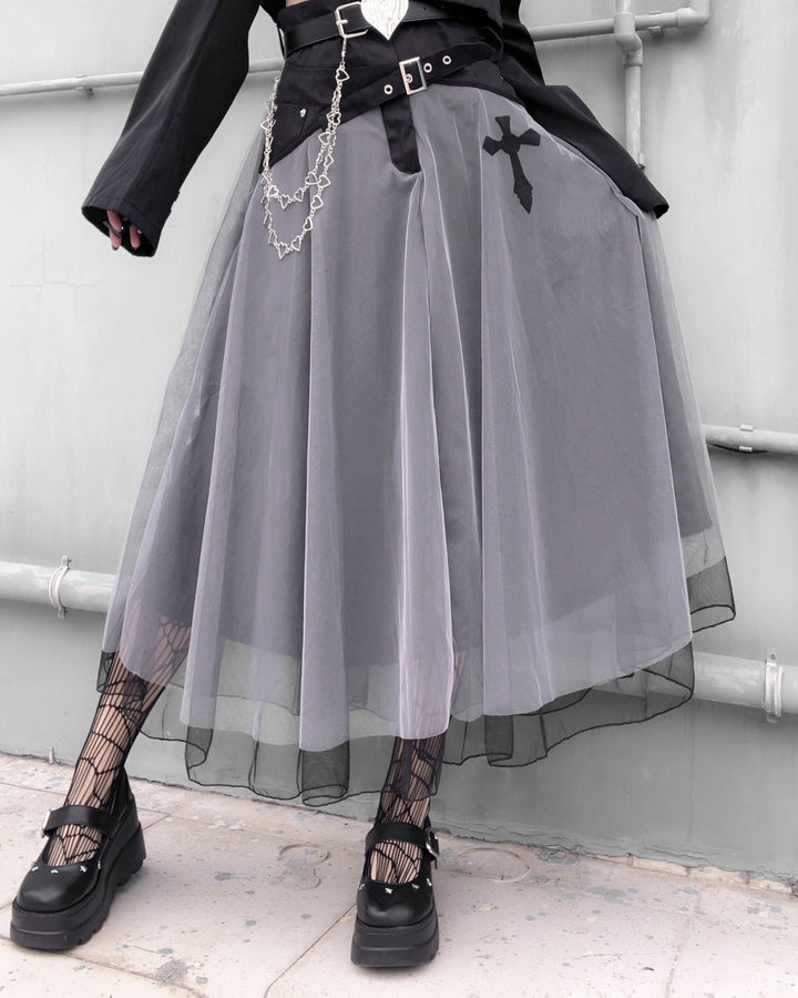 Dark Mesh Double Layer Long Skirt SD02042