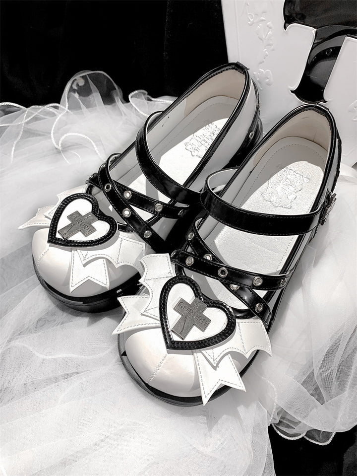 Double Bat Wings Heart Cross Dolly Shoes SD02025