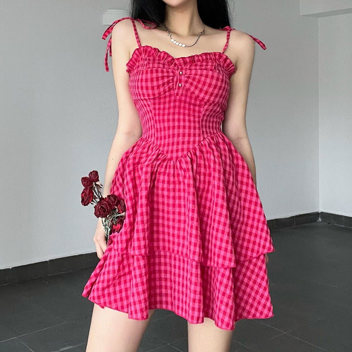 French Plaid Double Ruffle Dress SD02487