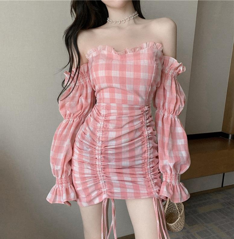 French Retro Plaid Pink Dress SD01577