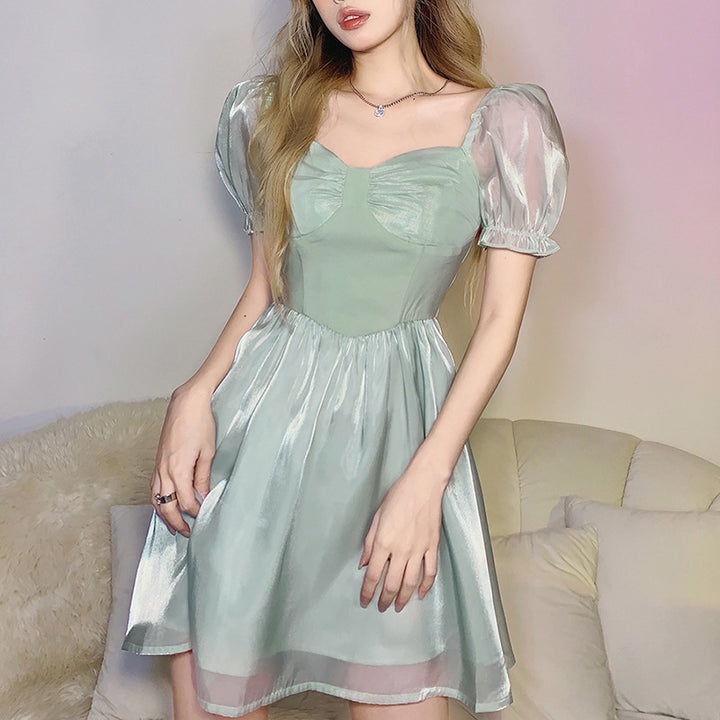 Gauze Fairy Green Puff Sleeve Dress SD001673
