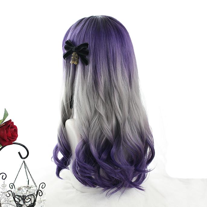 Gradient Purple Grey Wave Long Wig SD00433