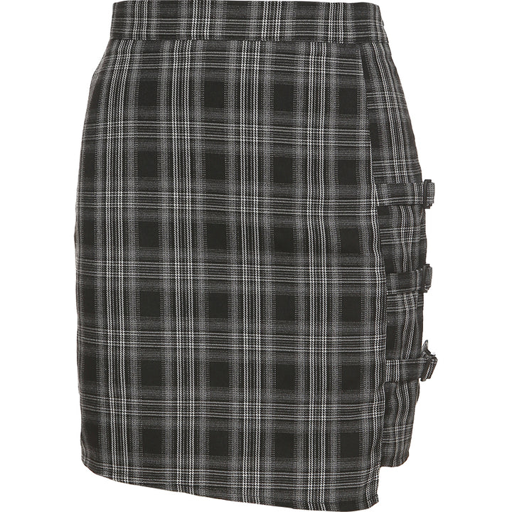 Grey Plaid High Waist Slim Skirt SD00680