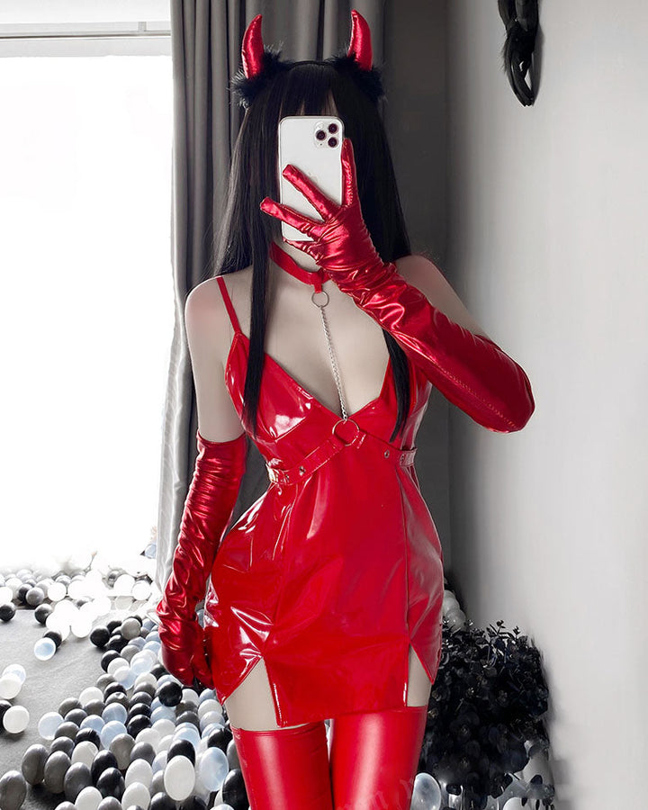 Halloween Devil Latex Dress Set SD01922