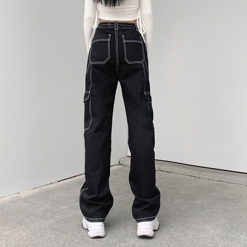 Korean High Pocket Black Denim Pants SD01571 – SYNDROME - Cute Kawaii ...