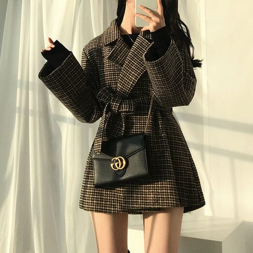 Korean Plaid Woolen Fashion Coat – SYNDROME - Cute Kawaii Harajuku ...