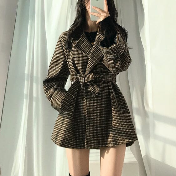 Korean Plaid Woolen Fashion Coat SD01655