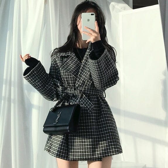 Korean Plaid Woolen Fashion Coat SD01655