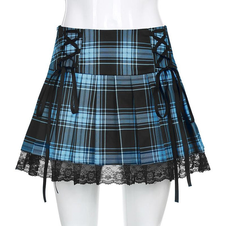 Lace Up Plaid Pleated Punk Skirt SD01934