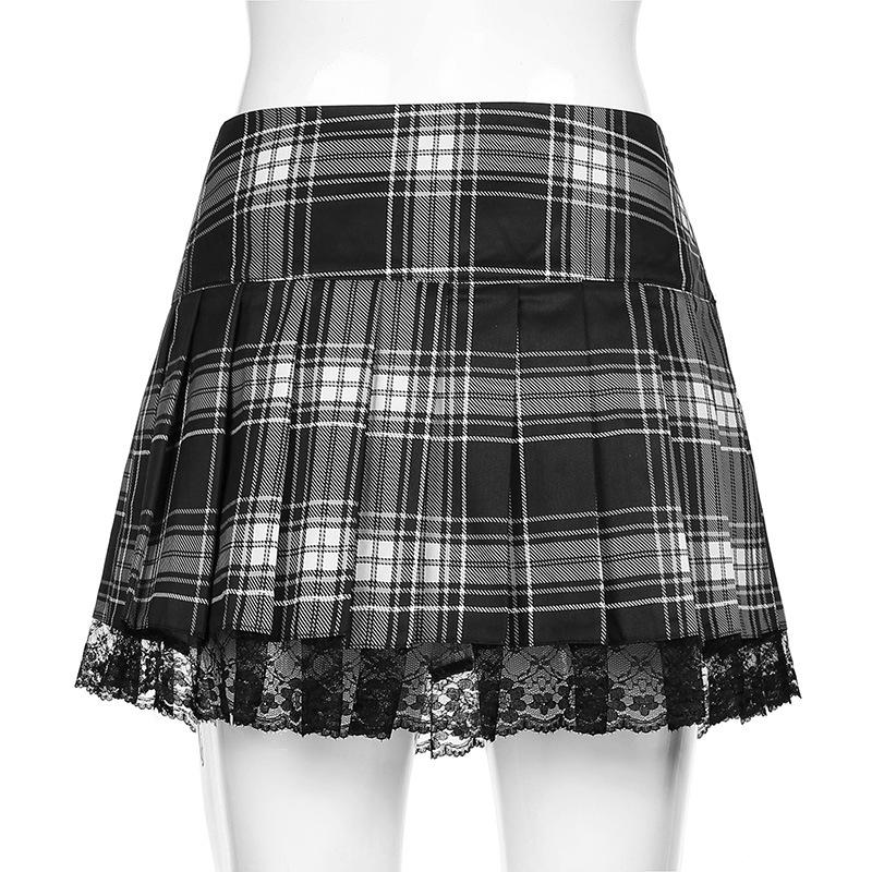 Lace Up Plaid Pleated Punk Skirt SD01934