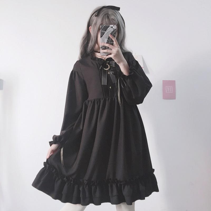 Lolita Ruffle Moon Black Dress SD00818 - SYNDROME - Cute Kawaii Harajuku Street Fashion Store