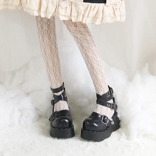 Black Lolita Cross Strap Buckle High-Platform Shoes SD00332 - SYNDROME - Cute Kawaii Harajuku Street Fashion Store