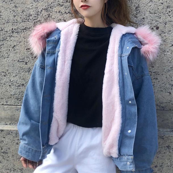 Fluffy Candy Fur Hoodie Denim Jacket SD00409 - SYNDROME - Cute Kawaii Harajuku Street Fashion Store