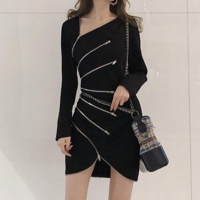 Black Zipper Slim Dress SD00379 - SYNDROME - Cute Kawaii Harajuku Street Fashion Store