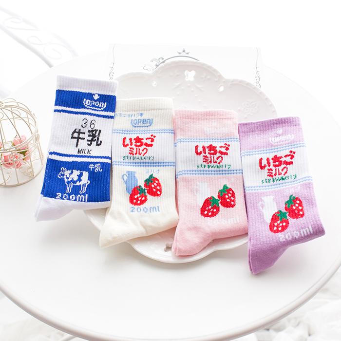 Strawberry Milk Cow Socks SD00614 - SYNDROME - Cute Kawaii Harajuku Street Fashion Store