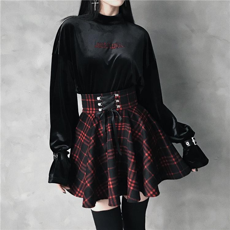 Japanese Summer Grunge Black Red Plaid Ribbon Skirt SD00452 – SYNDROME ...