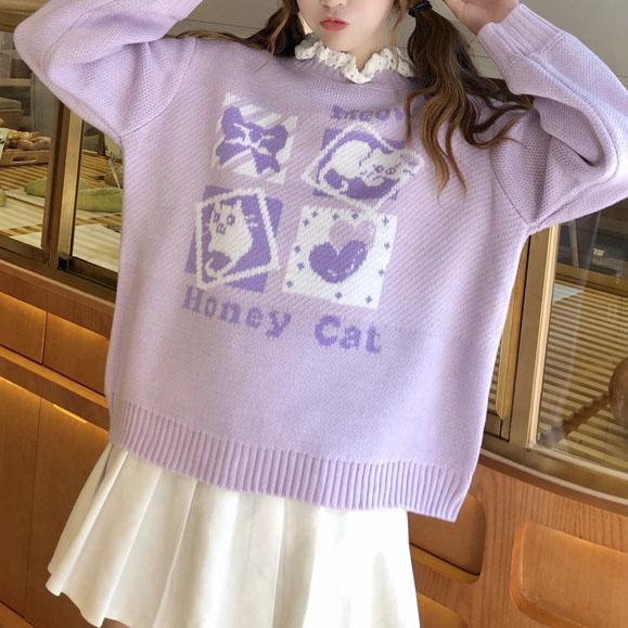 Knitted Honey Cat Sweater SD00560 - SYNDROME - Cute Kawaii Harajuku Street Fashion Store