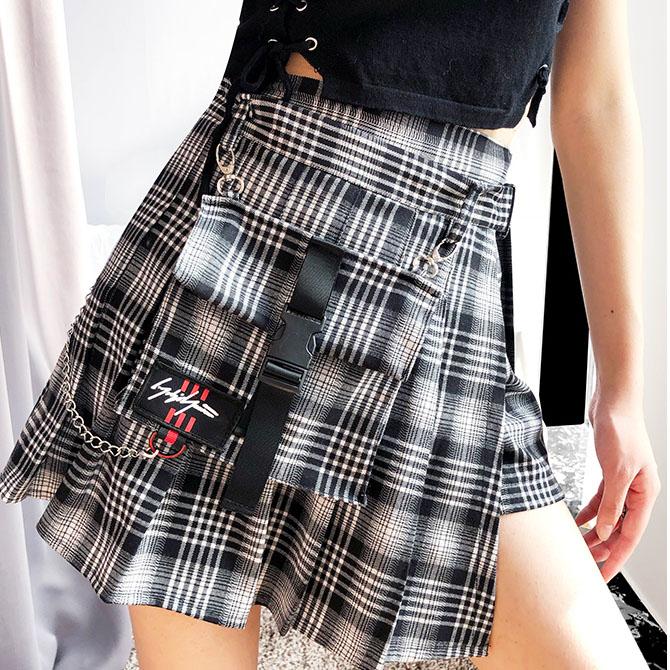 Black Grey Plaid Pleated Open Skirt SD00648 - SYNDROME - Cute Kawaii Harajuku Street Fashion Store
