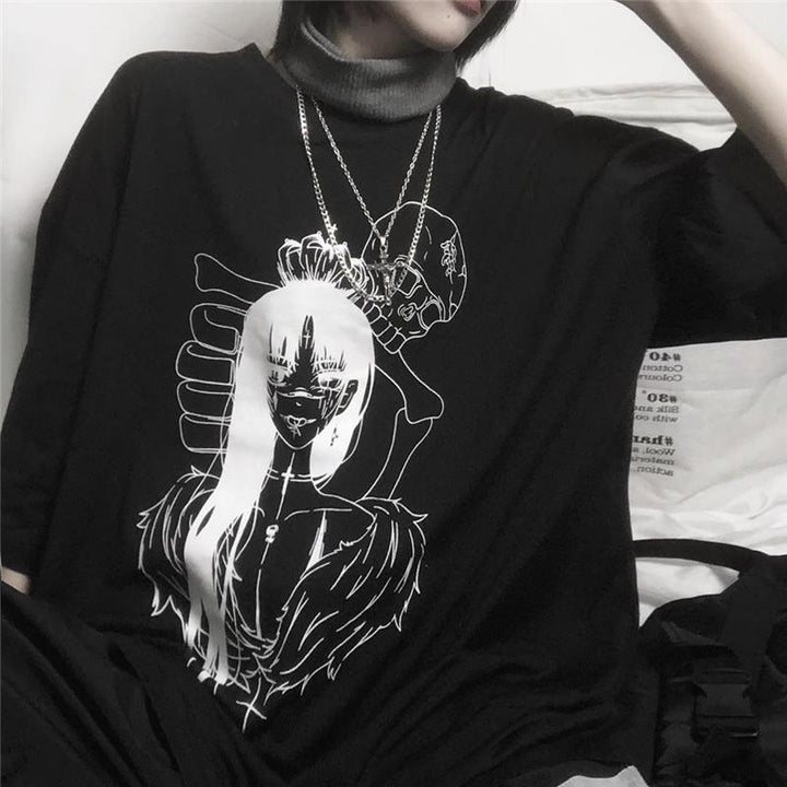 Horror Anime Girl Loose T-shirt SD00056 - SYNDROME - Cute Kawaii Harajuku Street Fashion Store