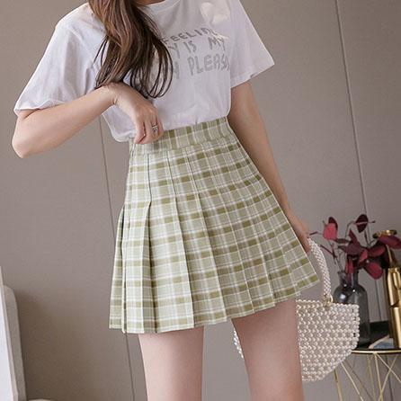 Korean summer Autumn Soft Girl Milk Tea High Waist Pleated Paid