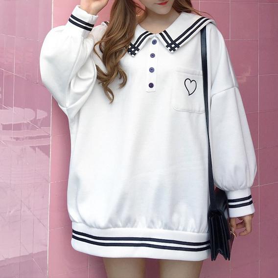 Heart Pocket Striped Loose Sweater SD00597 - SYNDROME - Cute Kawaii Harajuku Street Fashion Store