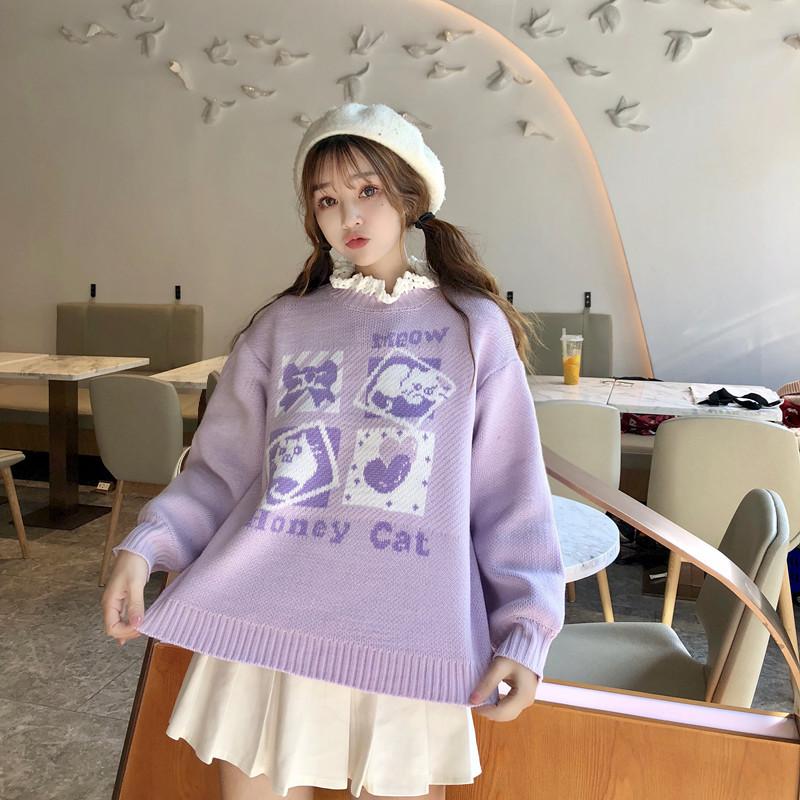 Knitted Honey Cat Sweater SD00560 - SYNDROME - Cute Kawaii Harajuku Street Fashion Store