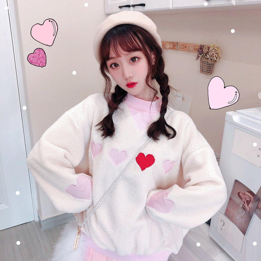 Embroidered Heart Loose Sweater SD00588 - SYNDROME - Cute Kawaii Harajuku Street Fashion Store