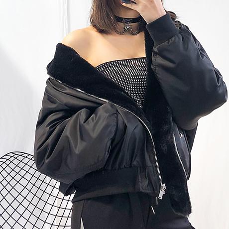 Black Retro Bomber Jacket SD00615 - SYNDROME - Cute Kawaii Harajuku Street Fashion Store