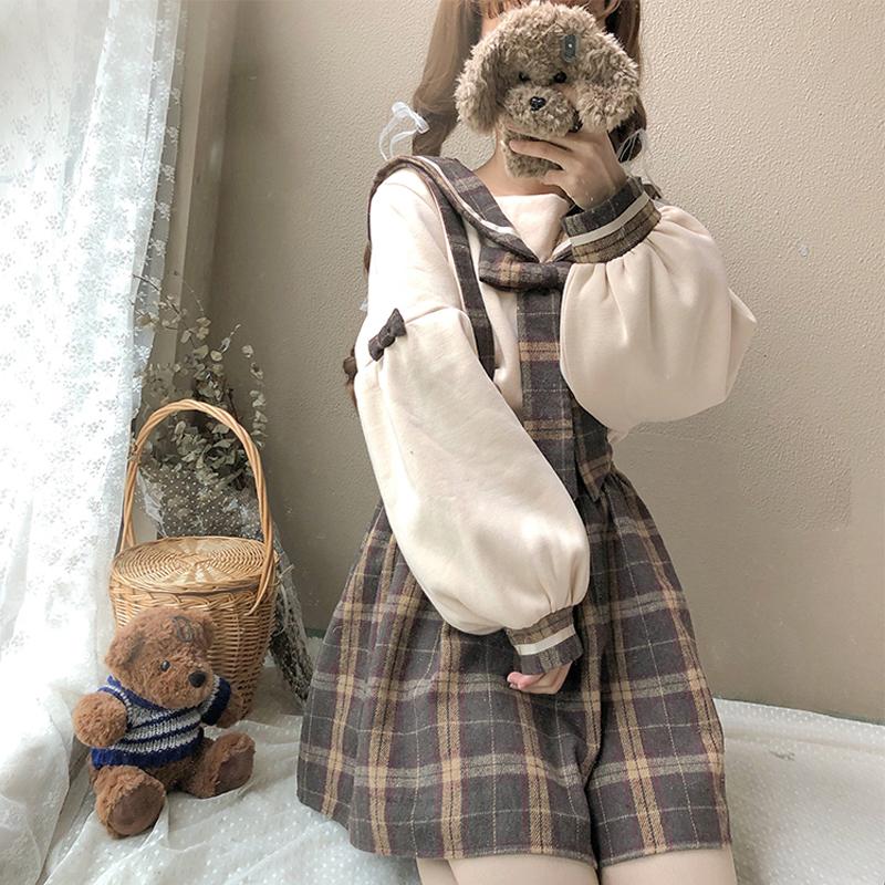 Plaid Lantern Sleeve Skirt/Sweater SD00082 - SYNDROME - Cute Kawaii Harajuku Street Fashion Store
