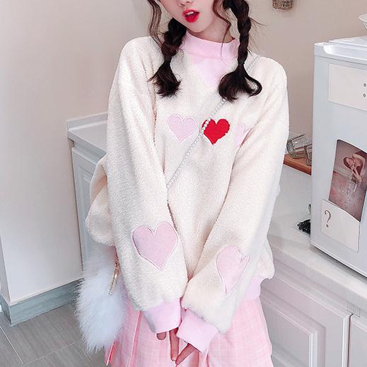 Embroidered Heart Loose Sweater SD00588 - SYNDROME - Cute Kawaii Harajuku Street Fashion Store
