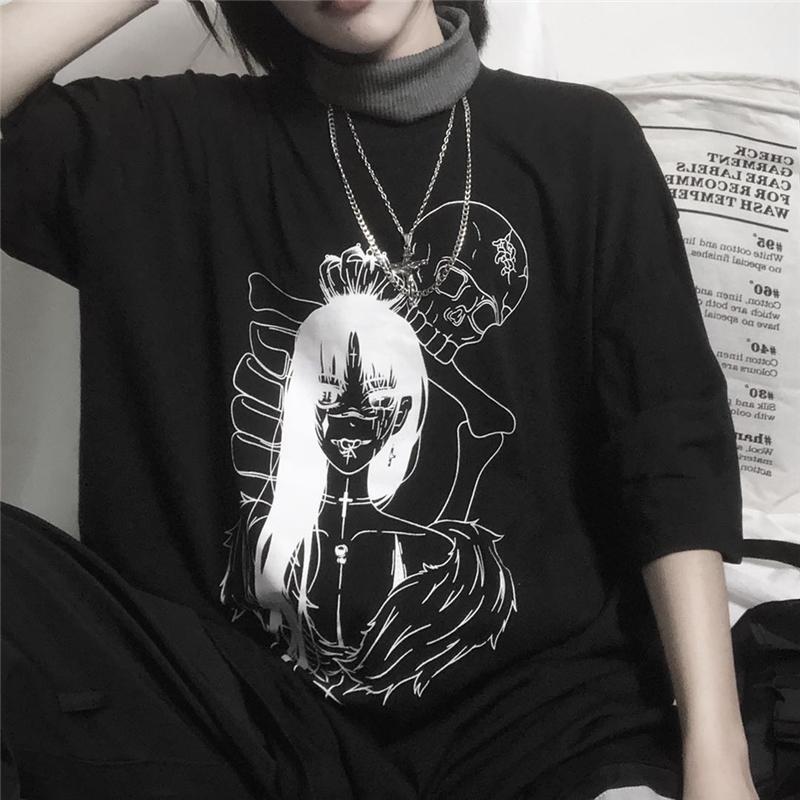 Horror Anime Girl Loose T-shirt SD00056 - SYNDROME - Cute Kawaii Harajuku Street Fashion Store