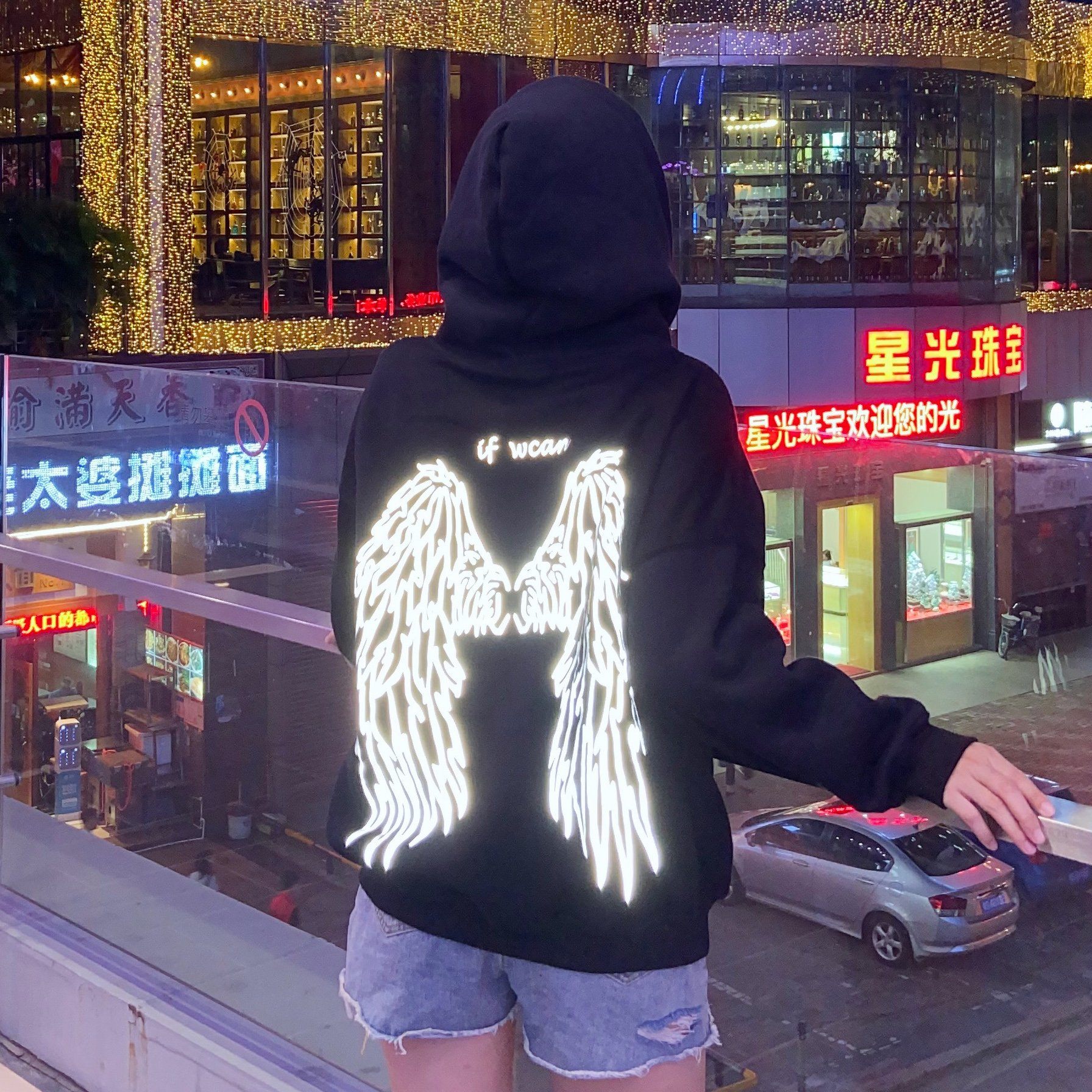 Reflective angel wing discount hoodie