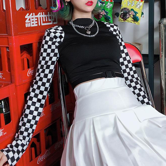 Checkered Sleeve Top SD00112 - SYNDROME - Cute Kawaii Harajuku Street Fashion Store