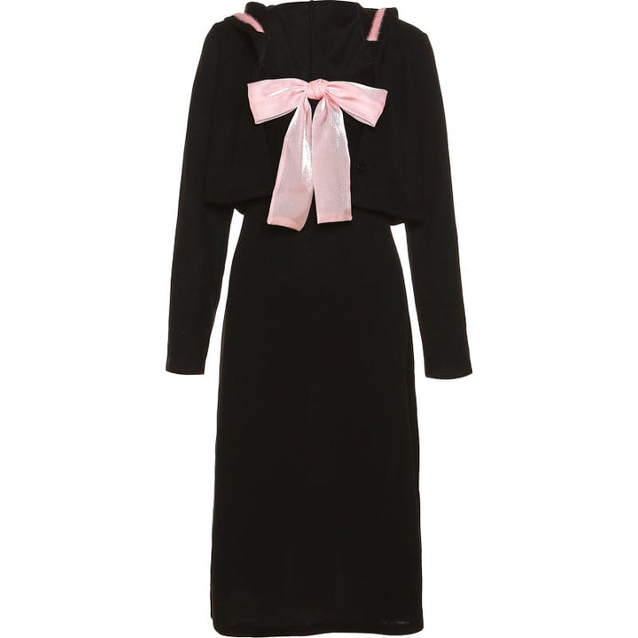 Black Long Sailor Hoodie Dress SD02068