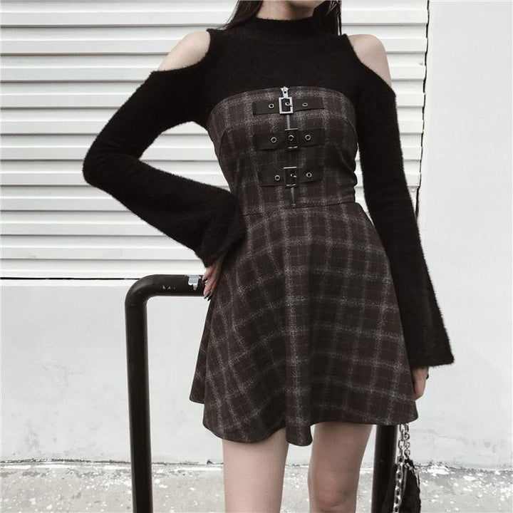 Plaid Dark Strap Dress SD01573 - SYNDROME - Cute Kawaii Harajuku Street Fashion Store