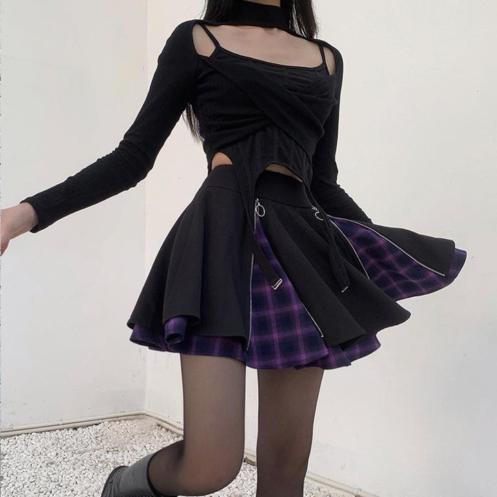 Plaid Zipper High Waist Skirt SD01303