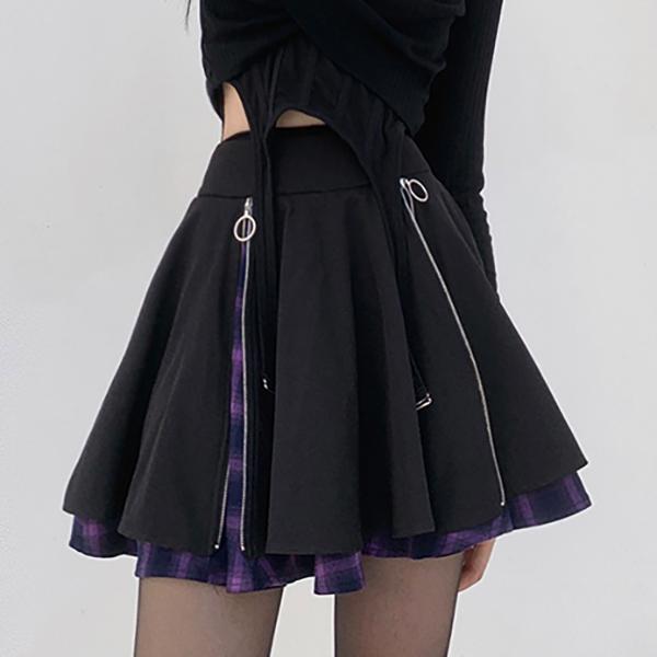 Plaid Zipper High Waist Skirt SD01303