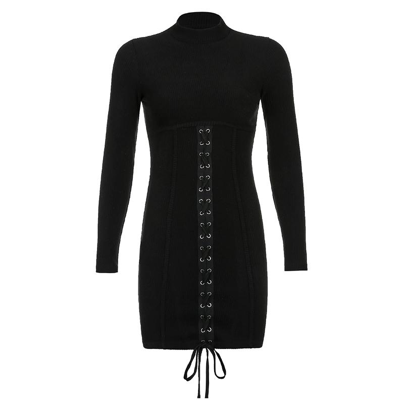 String Slim Black Dress SD01265